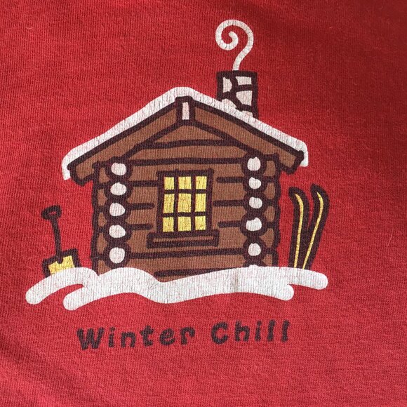 LIFE IS GOOD Long Sleeve Red Multi Color Snow Winter Cabin Print Shirt - Picture 5 of 16